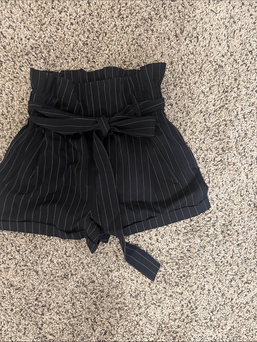 Charlotte Russe Black Pinstripe High-Waist Paperbag Shorts